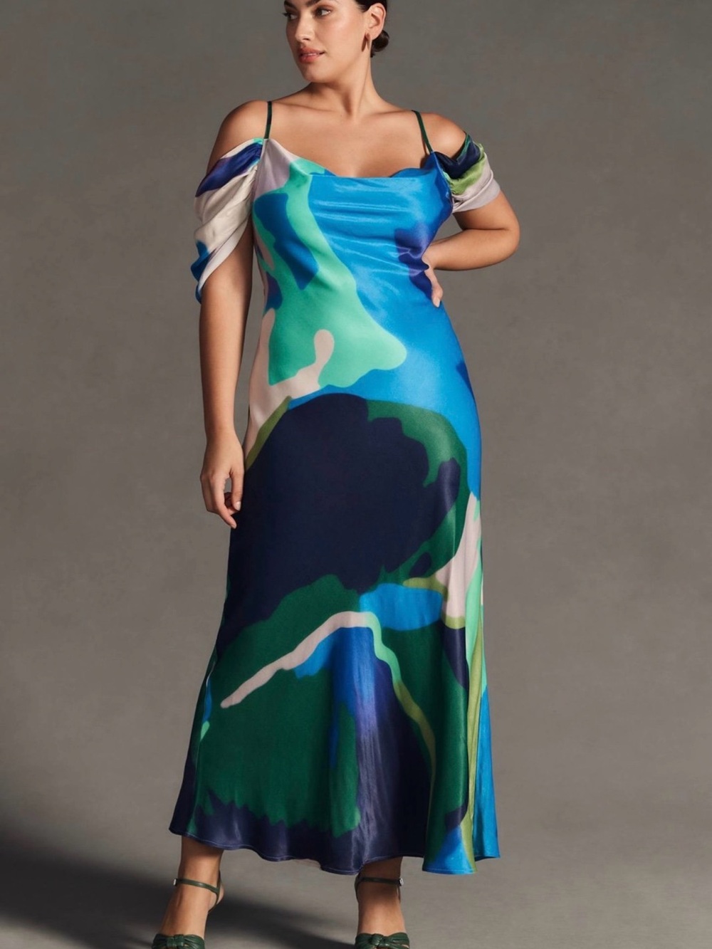 Anthropologie Bl-nk Painterly Off-Shoulder Slip Dress